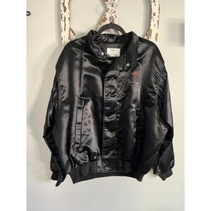 Vintage 90s Mirage Casino Las Vegas Black Satin Bomber Jacket M/L